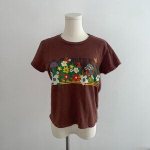 MOTHER Brown Tee with Vibrant Floral Design